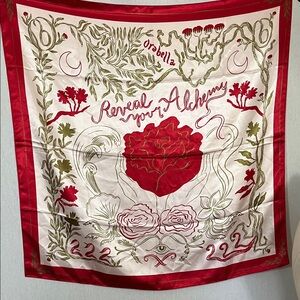 Reveal Your Alchemy Satin Red and White Orbella Square Scarf